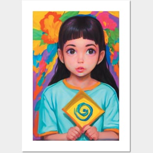 Girl with a symbol Posters and Art